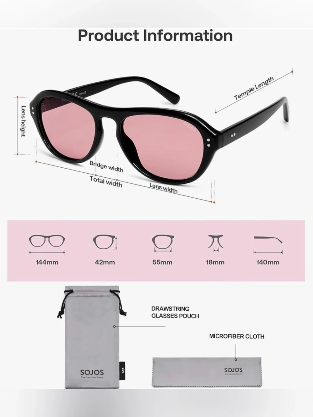 Black Frame Sunglasses with Pink Lenses